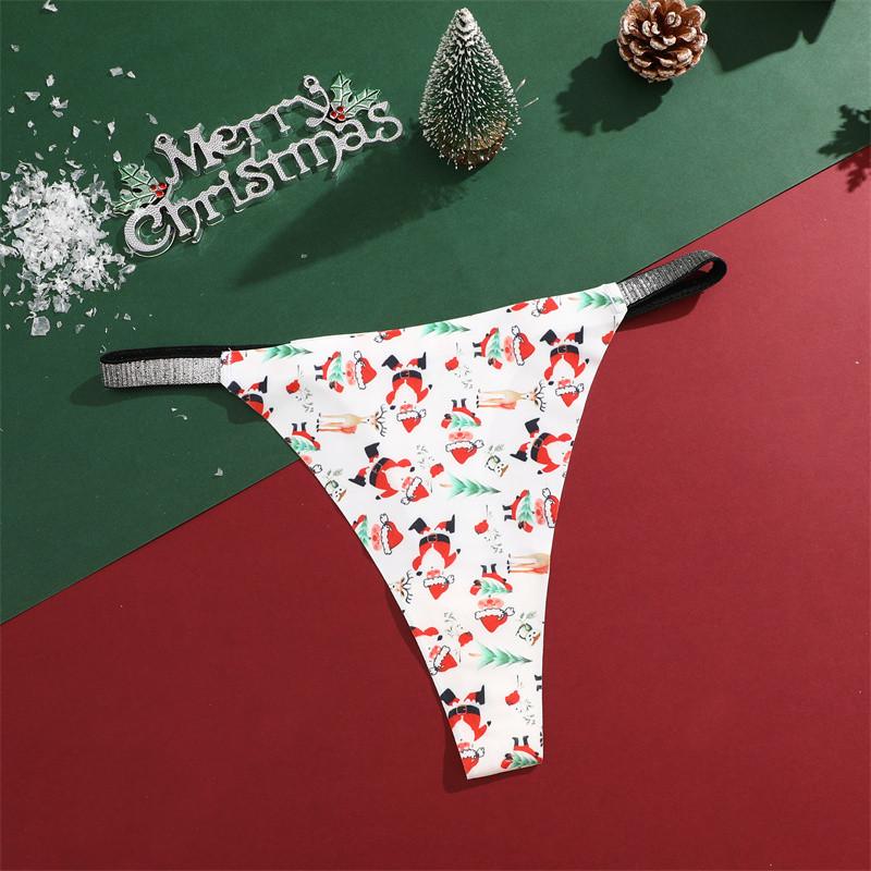 Christmas Underwear FINETOO Ice Silk Panties for Women Seamless G-string Christmas Festival Underwear XS-XL