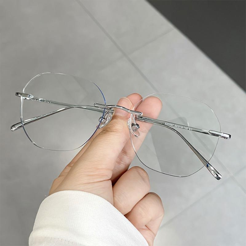 Металлическая оправа для очков без ободка Женские Оптические для коррекции зрения Антисиний свет Миопия Оптические многоугольник Очки 0 -0.5 -1.0 -1.5 До -5.0
