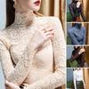 Women Bottoming Top Slim Fit High Collar Long Sleeve Hollow Out Solid Color Daily Collocation Thin