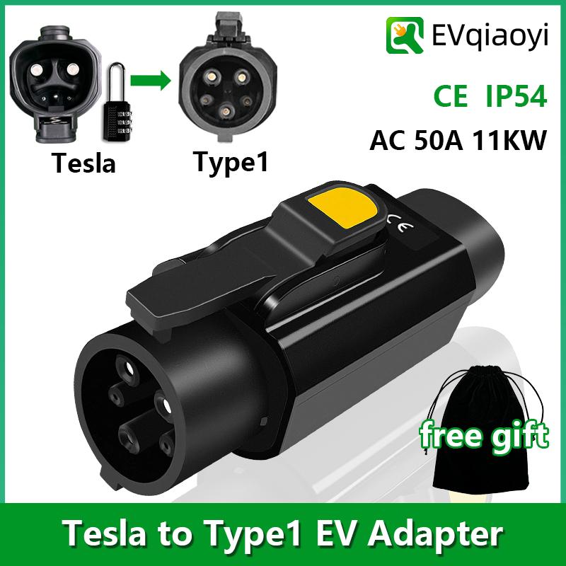 EVqiaoyi Адаптер NACS на Type1 для электромобилей, 50А, 11 кВт, от станции Tesla к электромобилям Type1, Конвертер быстрой зарядки для автомобилей американского стандарта