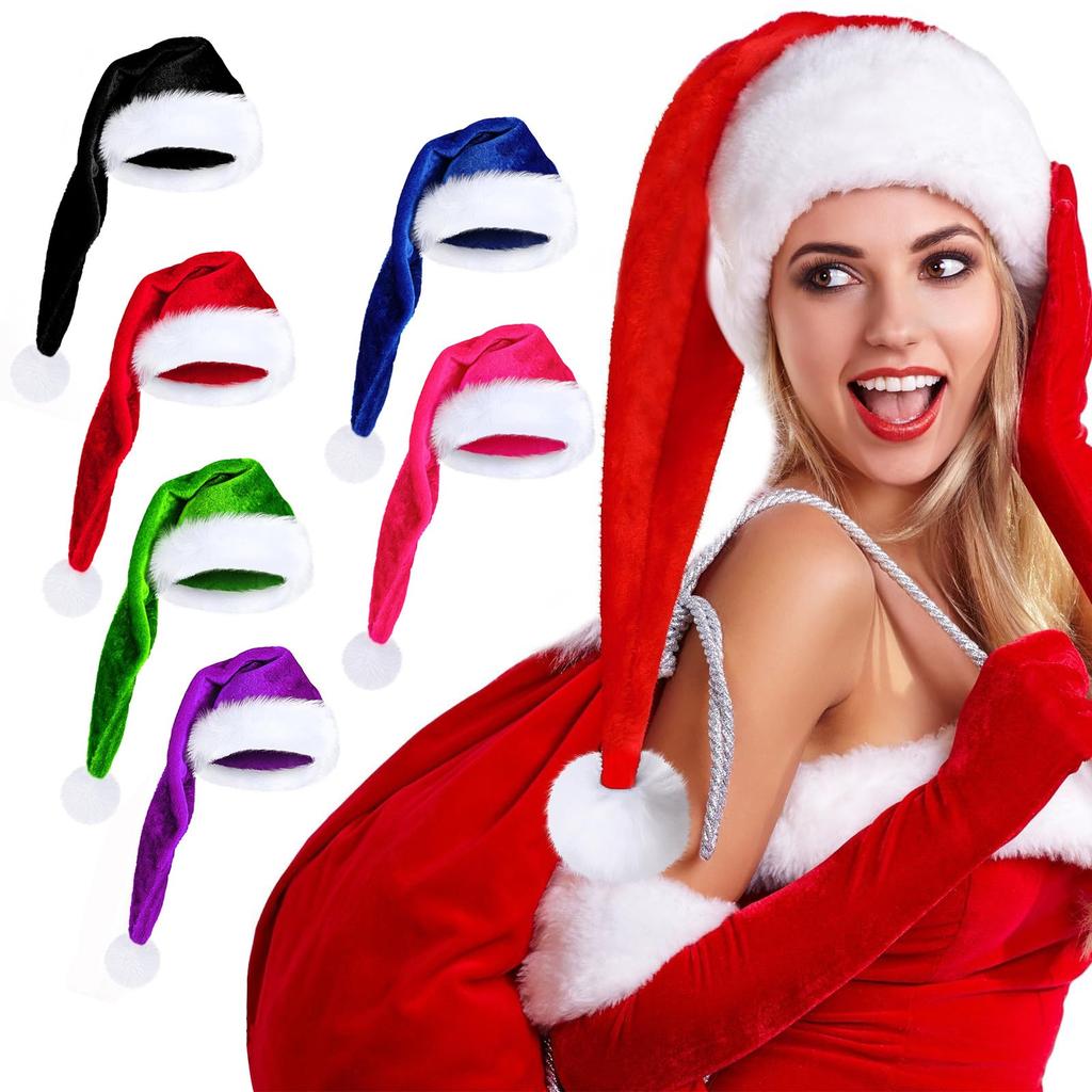 Long Christmas Santa Hat For Adults Unisex, Xmas Velvet Plush Christmas Hat For Holiday Festival Party Decor Costume