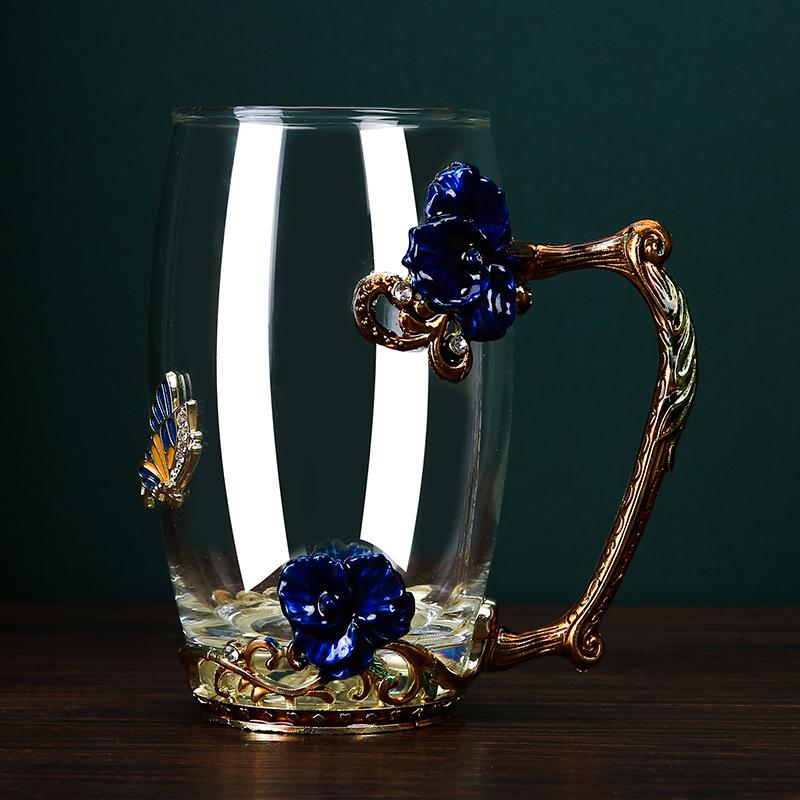 Креативный набор стеклянных чашек для кофе и молока цвета эмали для гостиной