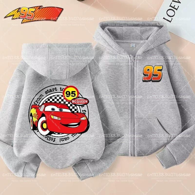 Kids Cars Lightning McQueen Cartoon Kids Zipper Hoodie Anime Kawaii Casual Boy Sweatshirt Clothing