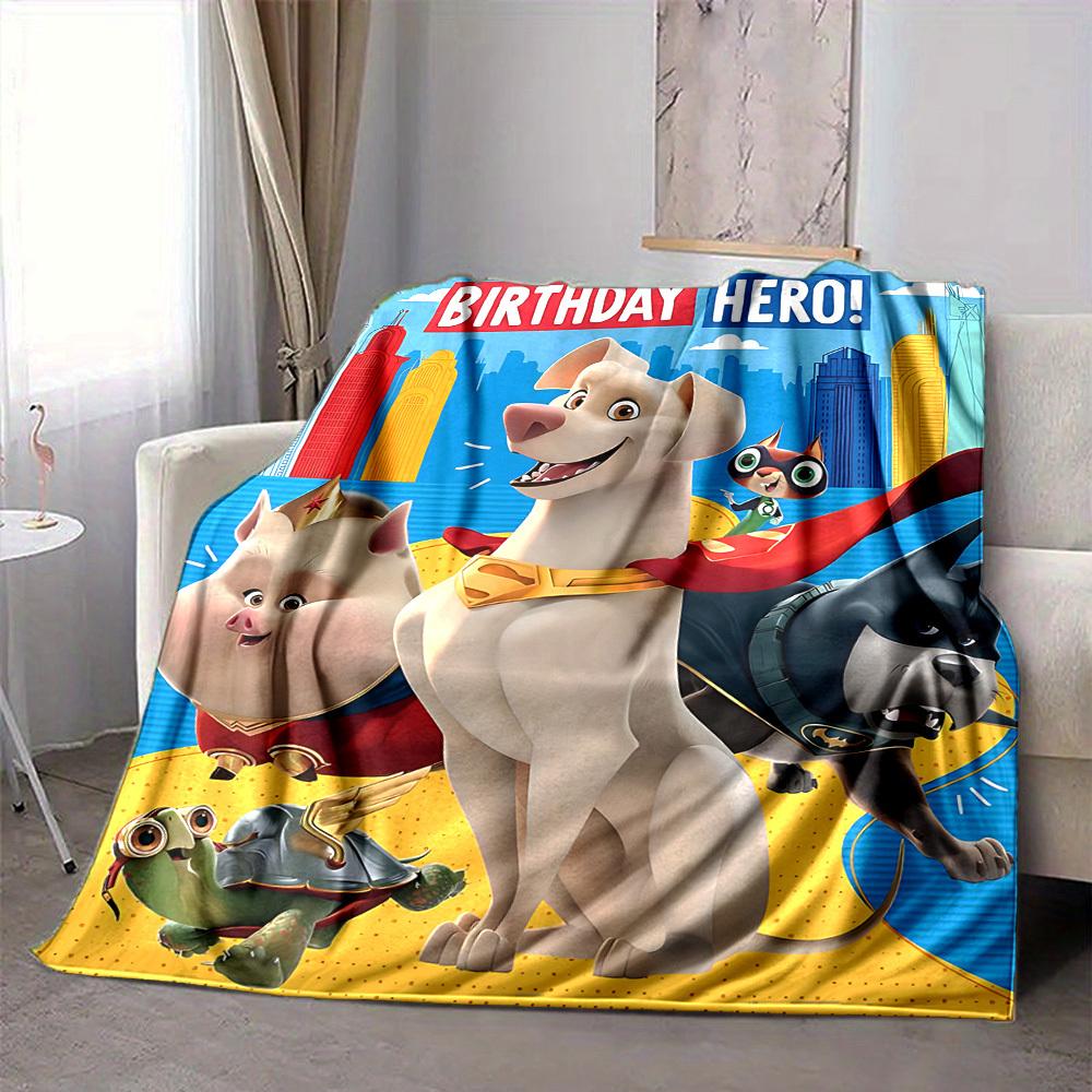 1pc DC League of Super Pets Flannel Throw Blanket Lightweight Soft Warm All Season Blanket for Sofa, Bed, Travel,L1028020