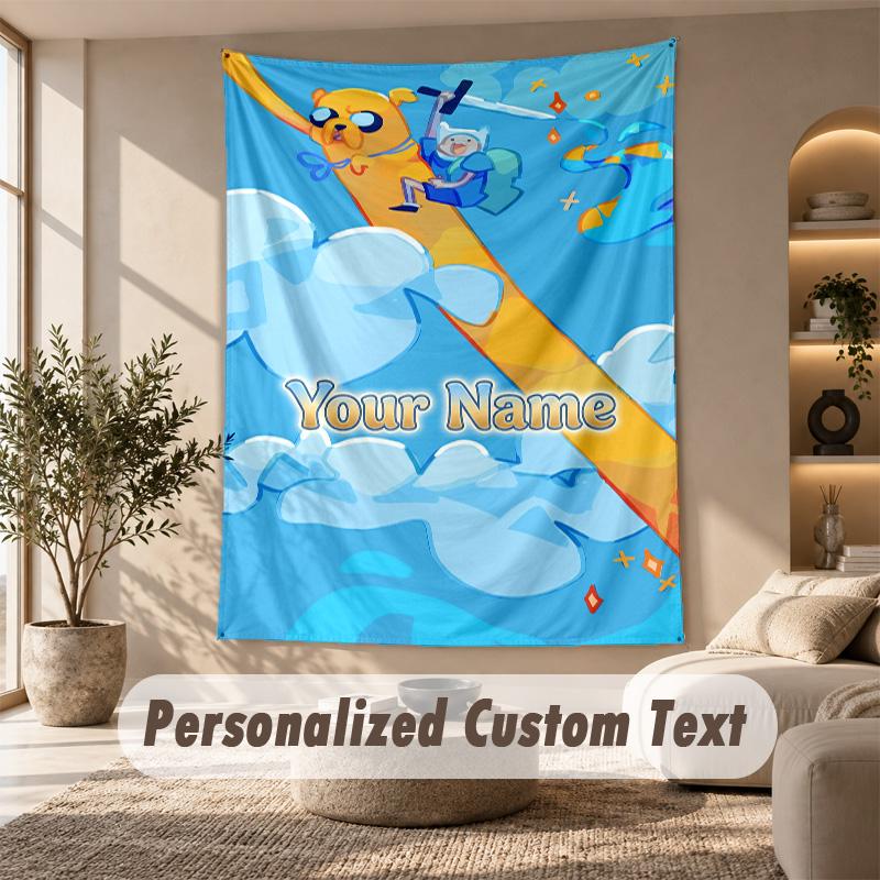 Adventure Time cartoon Tapestry, Personalized Custom Text, Wall Hanging Tapestry For Living Room Home Wall Decor
