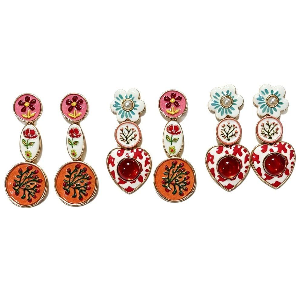 Flower Asymmetrical Enamel Dangle Earrings Creative Bohemian Dangle Earring Women