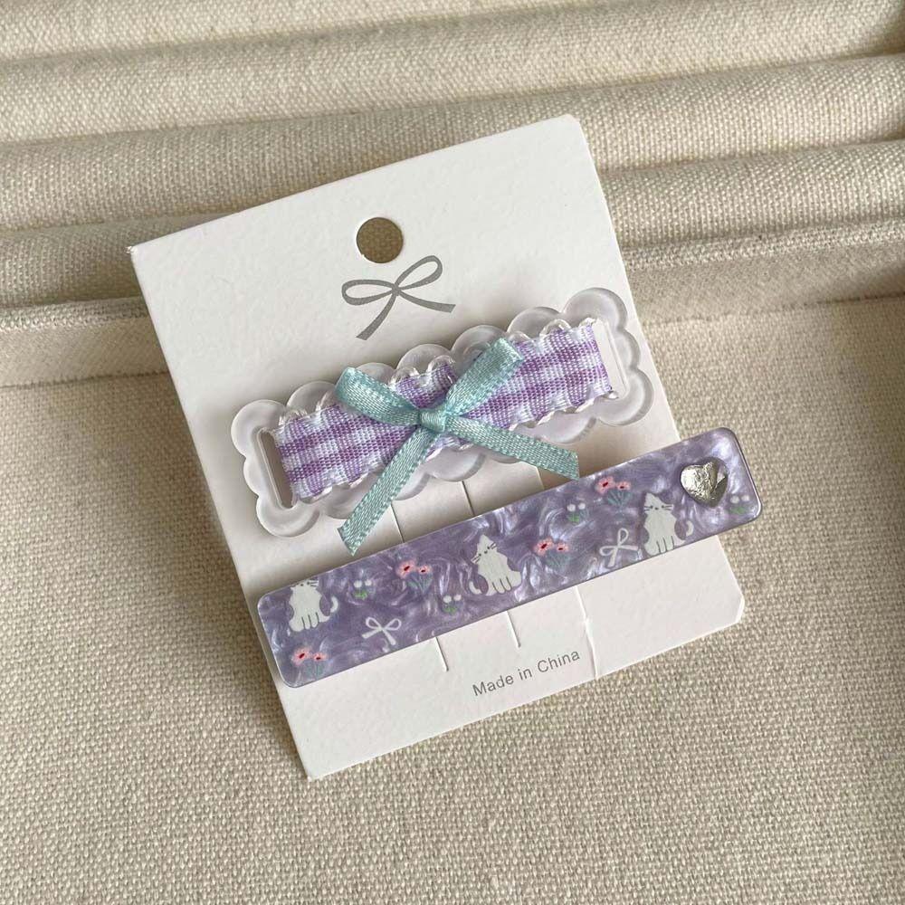 2 шт./компл. Корейский стиль Мультяшный кот Заколки-автоматы Корейская заколка для волос Бант Клетчатая заколка для волос Лето