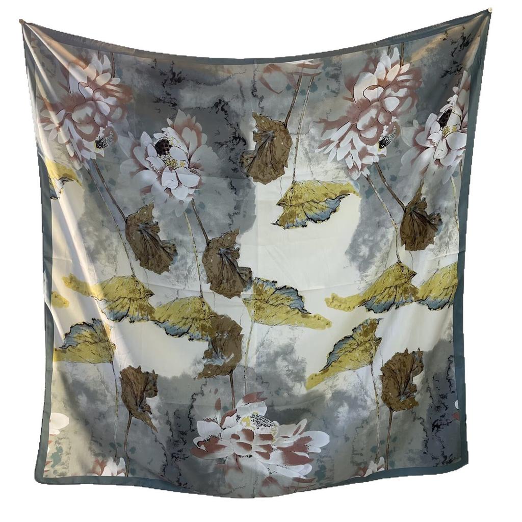 Spring and Autumn High-end Twill Flower Printed Bag Headscarf Scarf for Women New Versatile Sunscreen Scarf Scarf