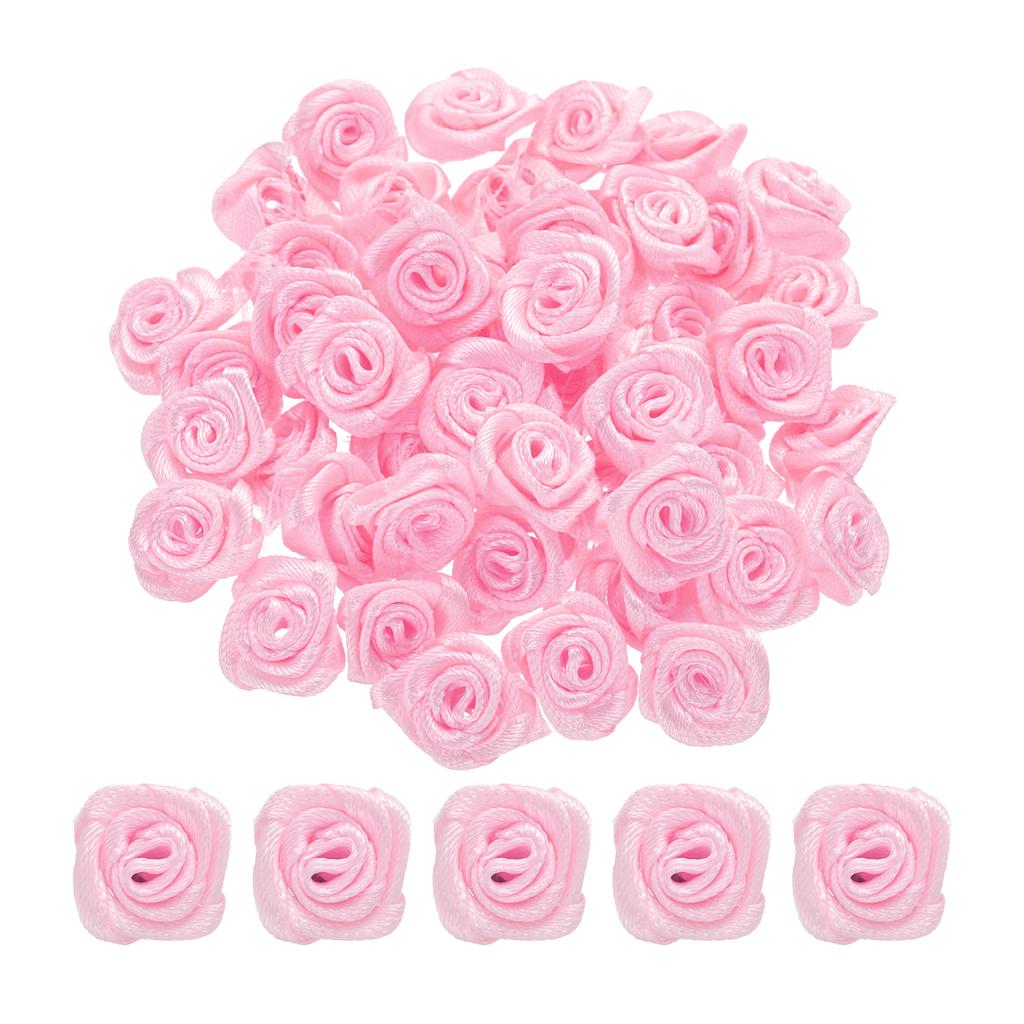100Pcs 1.5cm Mini Satin Ribbon Roses Handmade Rolled Rosette Flower for DIY Crafting Accessories Sewing Wrapping Decoration
