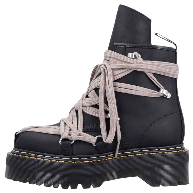 RICK OWENS /РУ x ДР. Коллаборация MARTENS 1460 MEGALACE Кожа коровы/Кожа коровы Ботильоны Женские Черный DW02E68128001-09