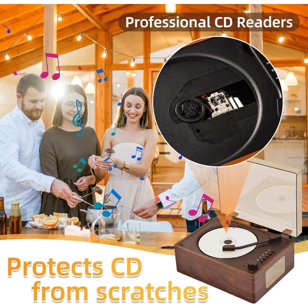 Ретро Портативный CD-плеер с двойными Hi-Fi динамиками, Bluetooth, перезаряжаемый аккумулятор 2000 мАч, деревянный CD-музыкальный плеер для дома