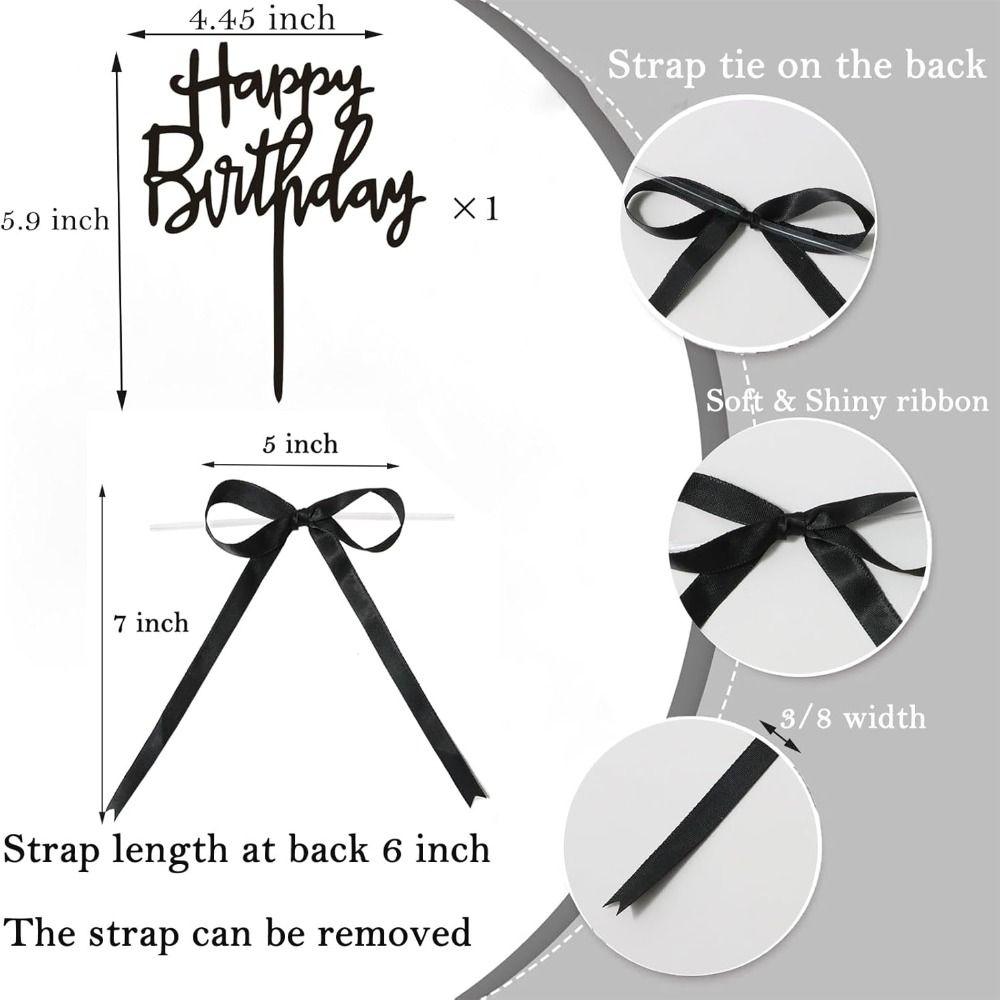 7 PCS Funny Black Bows Multipurpose Ribbion Cake Topper New Happy Birthday Sign