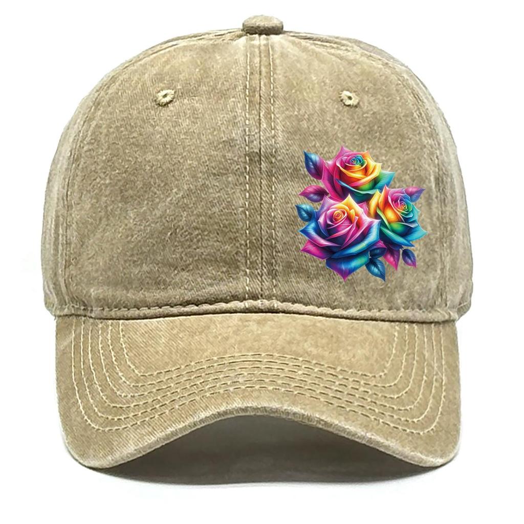 Colorful Flower Print Snapback Baseball Hat, Dad Hat Casual Slouchy Inelastic Lightweight Adjustable Sun Hat