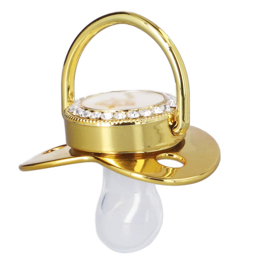 Детская пустышка, портативная, изысканная, с золотыми буквами короны, со стразами, с цепочкой-зажимом