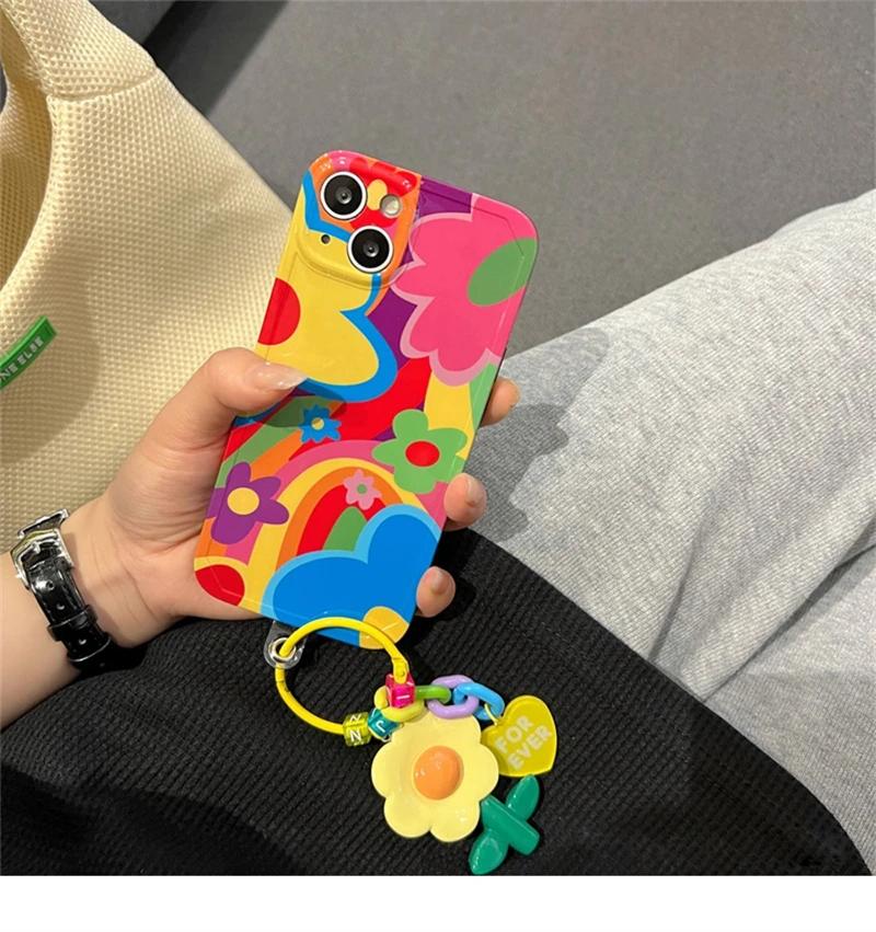 Милый мягкий силиконовый чехол с цветком тюльпана и ремешком для iPhone 14 15 13 12 11 Pro Max Plus 15Pro IPone 15Promax I15 женский чехол для девочек