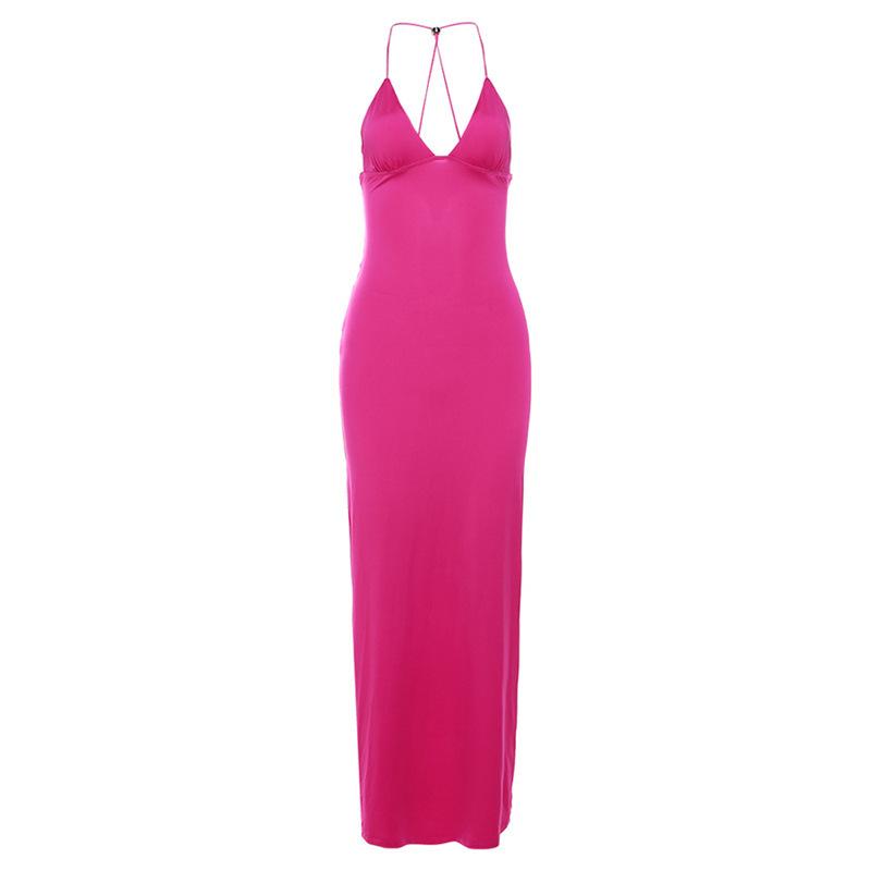 Летняя мода женские висячие шеи спинки тонкие принтованные бедра платья