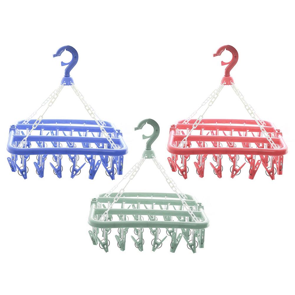 32/16 прищепок Складная вешалка-сушилка для одежды Детская Взрослая Сушилка для одежды Ветрозащитная Стойка-органайзер для сушки носков, нижнего белья, пластик