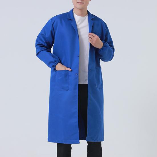 Men Long Coat Non Pilling Full Sleeve Solid Color Loose Single-breasted Pockets Thickened Dustproof Doctor Food Laboratory Beauty Salon Workwear Coat