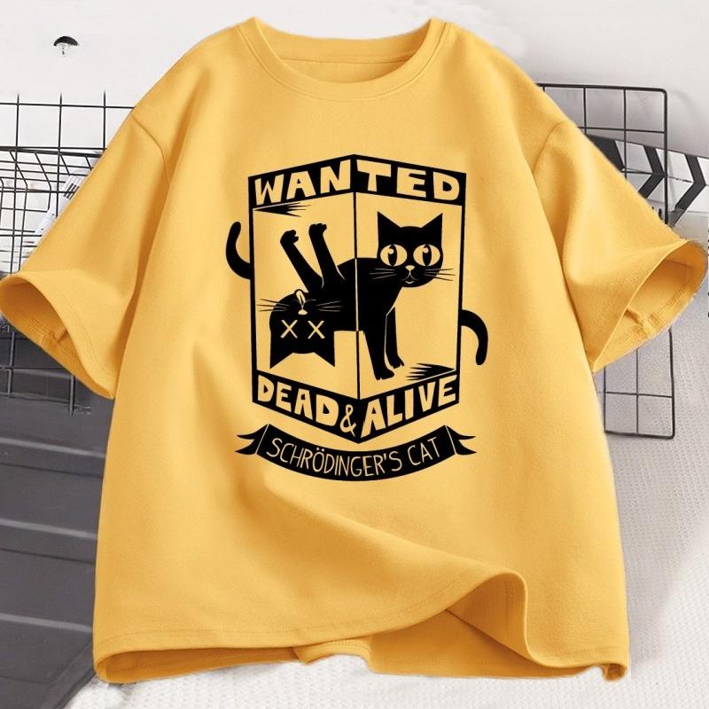 Funny Black Cat Tshirts Cotton Causal Loose Tshirt Printed Round Neck Short Sleeve Cat Lover T Shirt Harajuku Streetwear Tops