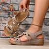 Fashion Ankle Strap Women Sandals Casual Wedges Mid Heels Shoes Women Solid Leather Hook & Loop Summer Sandals Plus Size