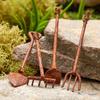 4 Pcs Mini Rustic Copper Finish Garden Tool Lifelike Design for Dollhouse Fairy Garden Home Decor