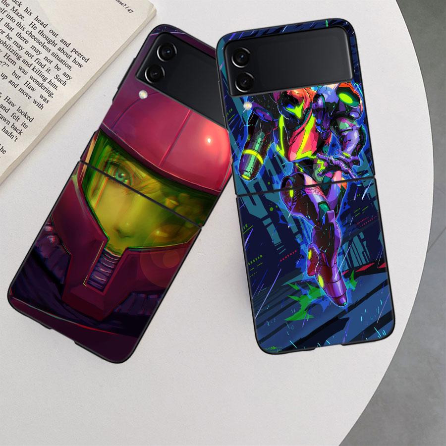 Game M-METROID Phone Case For Samsung Z Flip 7 6 5G Galaxy Z Flip 5 4 3 Black Hard Cell Cover Luxury PC Shell Coque