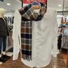 Men's Winter 100% Wool Long Muffler Beige Navy White Mixed Big Check Scarf VM1M 4BR118I0