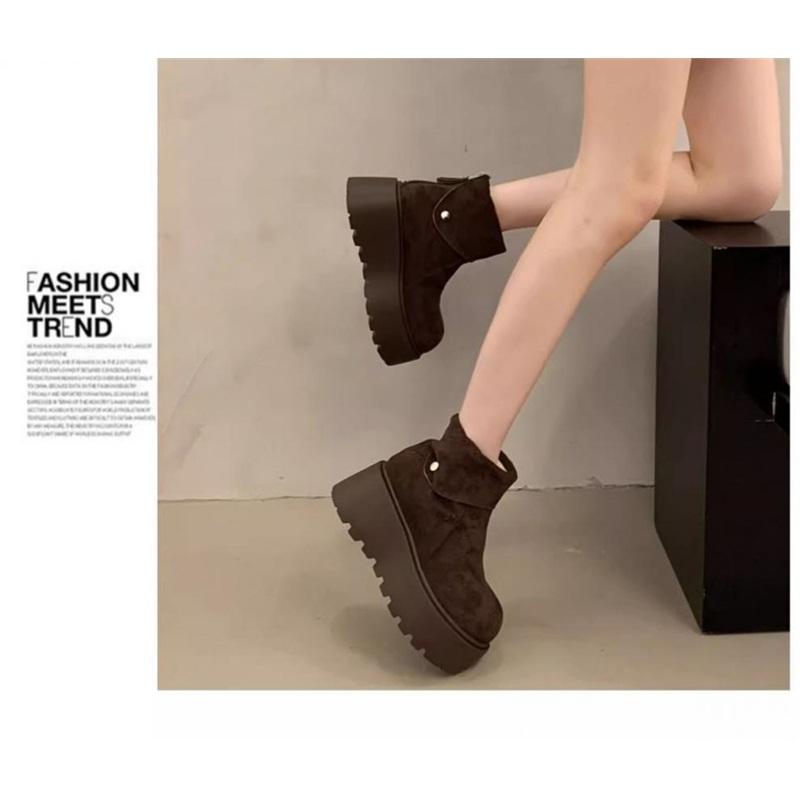 Women's Platform Snow Boots Fleece Lined Ankle Boots Zipper Short Booties
