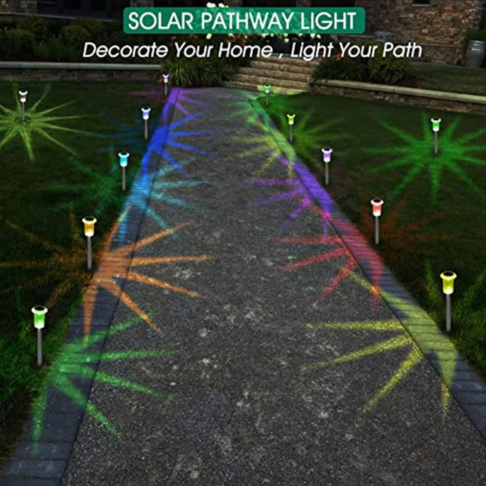 Садовые фонари из нержавеющей стали на солнечной батарее, водонепроницаемые, для наружного освещения дорожек, автоматическое включение/выключение, ландшафтный декор для двора, солнечная энергия