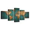 World Map On Green Background Poster 5pcs  Modern Home Wall Decor Canvas Picture Art HD Print Painting On Canvas for Living Room