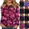 Women's Valentine's Day Fashionable Heart Print Round Neck Long Sleeve Pullover Top