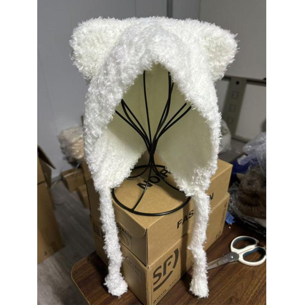 Милая плюшевая вязаная шапка с медведем Harajuku Y2K шапки-бини модная шапка с ушками медведя из овечьей шерсти для девочек