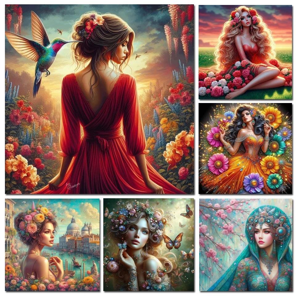 DIY 5D алмазная живопись Фэнтези цветок женщина полный круглый квадратный алмаз вышивка мозаика наборы крестиков для домашнего декора подарок