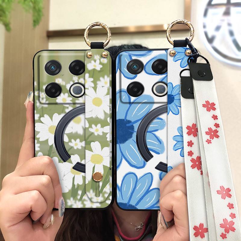 Lanyard Anti-dust Phone Case For Infinix GT 20 Pro/X6871 Wristband Flower Back Cover Waterproof Shockproof Soft Case