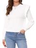 Allegra K Women's Cropped Sweater, Pullover, Crew Neck, Cute Ruffles, Long Sleeves, Knit Sweater, Top, Casual Outfit, Solid White, Size M
