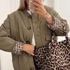 2025 Осень и зима Новая женская одежда Универсальный темперамент Длинные рукава Свободный однобортный стеганый леопардовый принт хлопковая куртка
