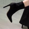 2025 New Design Women Chunky Heel Suede Boots Pointed Toe Slim Ankle Boots Nude Color Autumn Winter Shoes