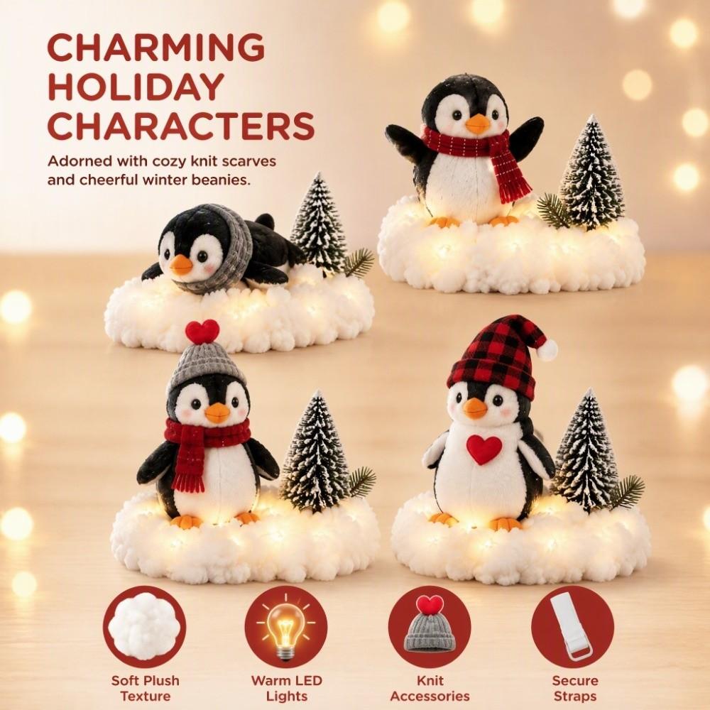 40*20cm Christmas Stair Snow Decor Illuminating Penguin Christmas Decorative Lights Modular Assembly Cotton-like Snow Texture