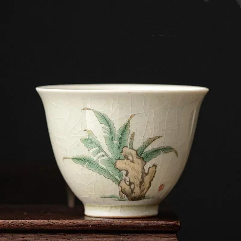 Retro Ice Crack Ceramic Teacup Meditation Cup Handmade Boutique Tea Bowl Chinese Porcelain Tea Set Accessories Master Tea Cup