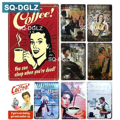[SQ-DGLZ] Кофейная металлическая вывеска, украшение для барной стены, жестяная вывеска, винтажные металлические вывески, домашний декор, живопись, таблички, художественный постер