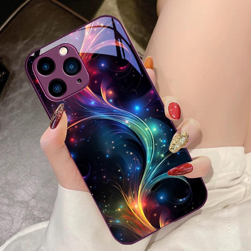 Блестящее Звездное Небо Для IPhone 15 Pro 14 13 12 Mini 11 XS Max XR 7 8 Plus SE 2020 2022 Закаленное Стекло Чехол для Телефона