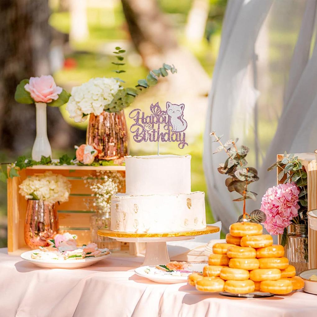 Украшение для торта «С днем рождения» в виде кота для тематической витрины для торта, декор для вечеринки, витрины для кексов, легкое оформление