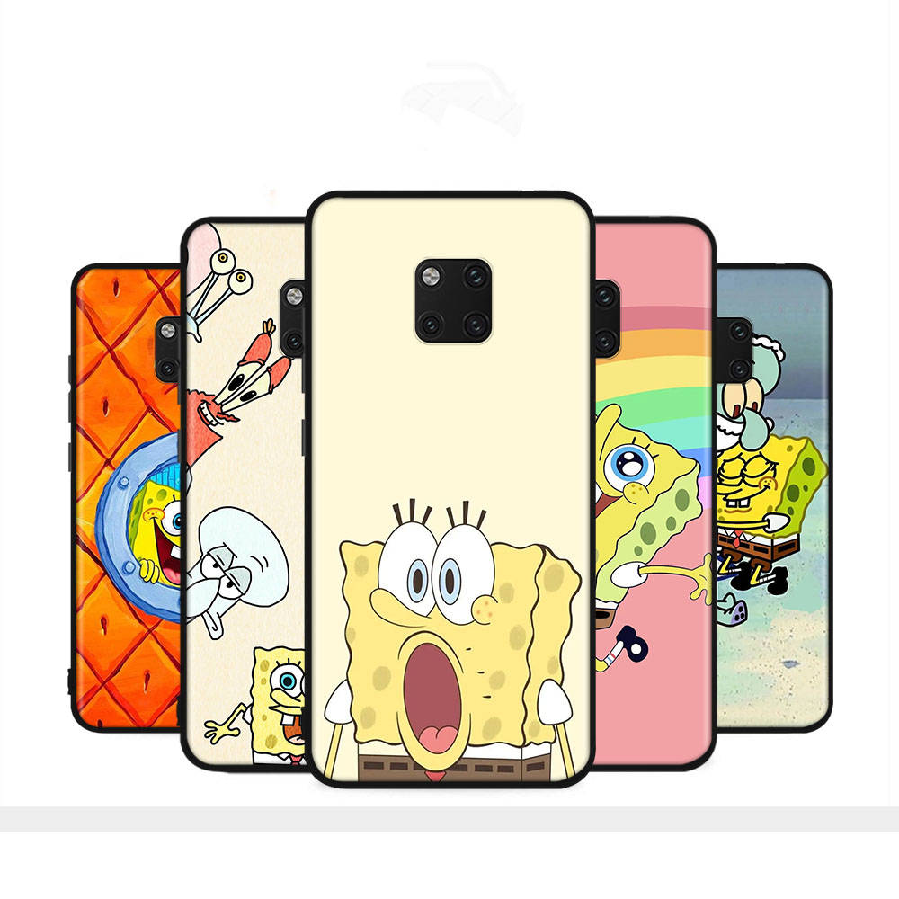 PB8 SpongeBob Cartoon Black Sofe Case for Samsung Note 20 Lite S24 Ultra S23 A03 A05 A06 A11 A71 A15 A16 A13 A24 A25 A33 A52 A53 A50 M55 M35 Plus
