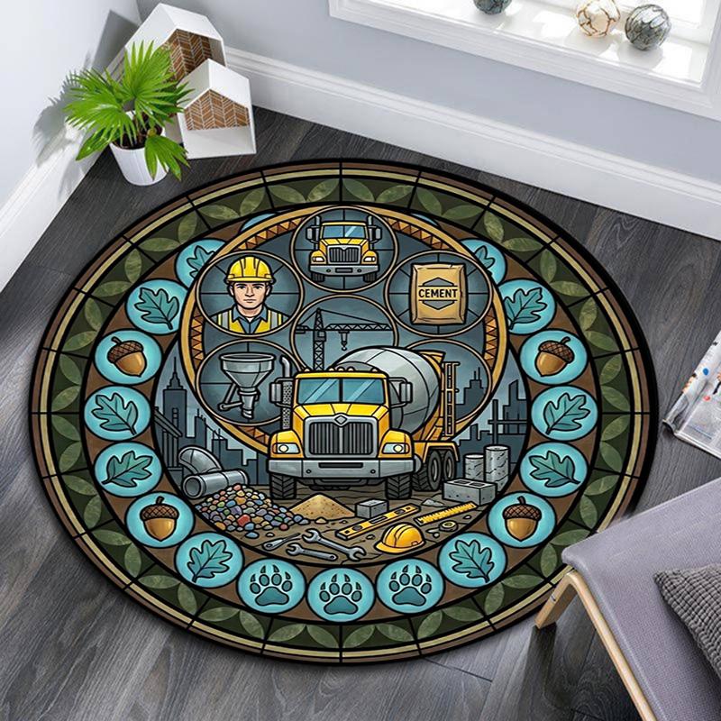 Fire Truck Glass Round Area Rug Under Office Chairs Bedroom Living Room Home Decor