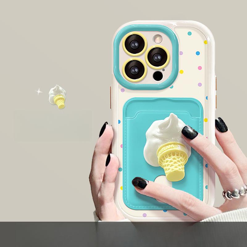 Подходит для Apple 15 Чехол для мобильного телефона iPhone 14pro Summer Ice Cream Doll Card Bag Lanyard 13 Flip Mirror