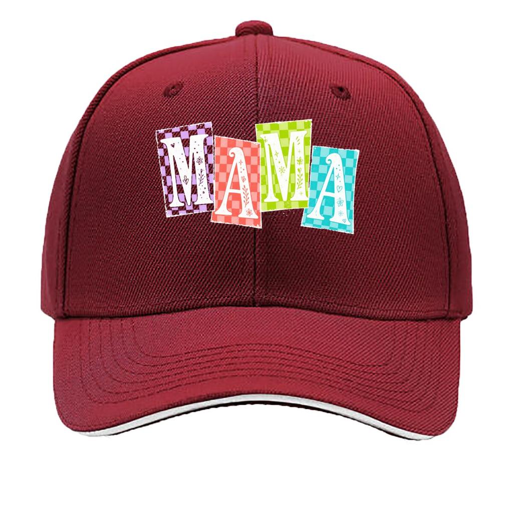 Retro Mama Checker Pop Lettering Sandwich Baseball Cap Sun Cap Outdoor Workouts Hat
