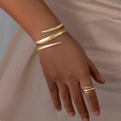 Спиральный полый широкий браслет-кольцо из сплава для женщин