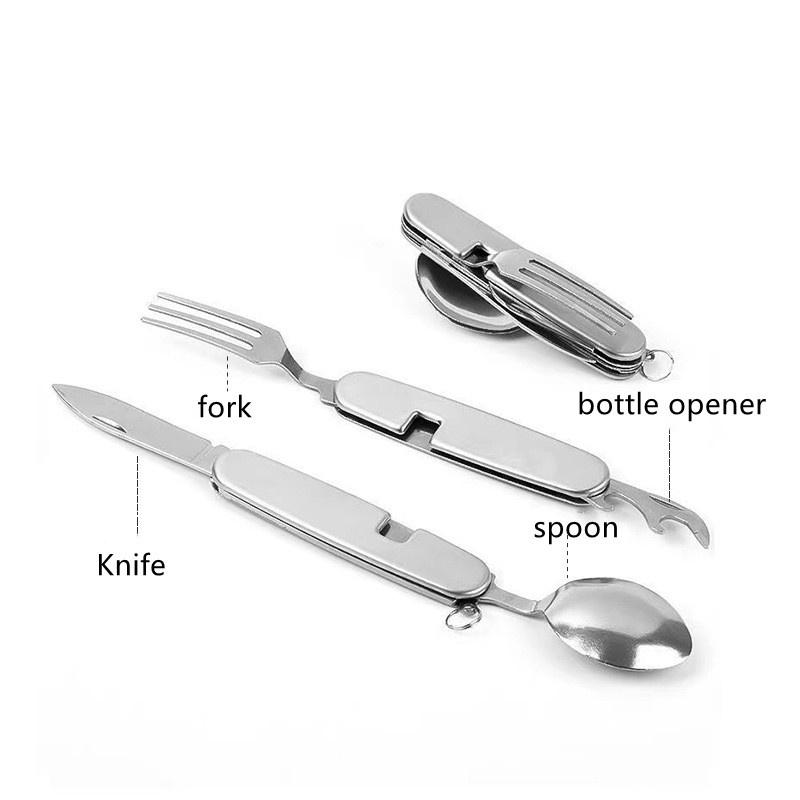 1 Pcs Outdoor Camping Tableware Folding Spoon and Fork Stainless Steel Portable Pocket Set