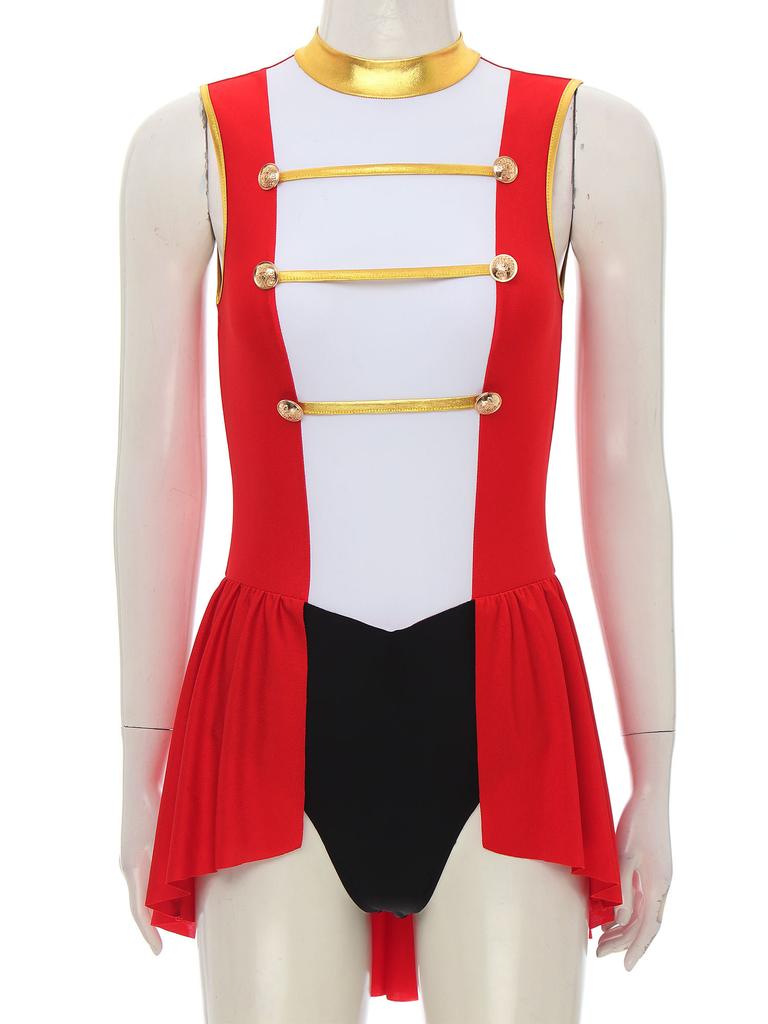 Women's Circus Ringmaster Halloween Costume Sleeveless Skirted Leotard Showman Jumpsuit