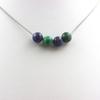 Stones and Minerals. Necklace 4 Azurite Chrysocolla Beads 8 Mm. Stainless Steel Chain. Necklace Women, Men. Custom Size